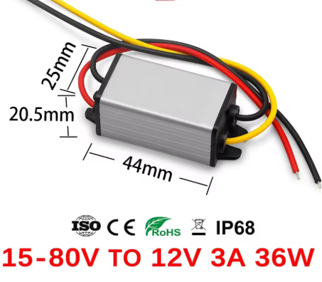 Wasserdichter Stromwandler IP68 DC-DC-Wandler 15-80V auf 12V 3A 36W kompakt robust